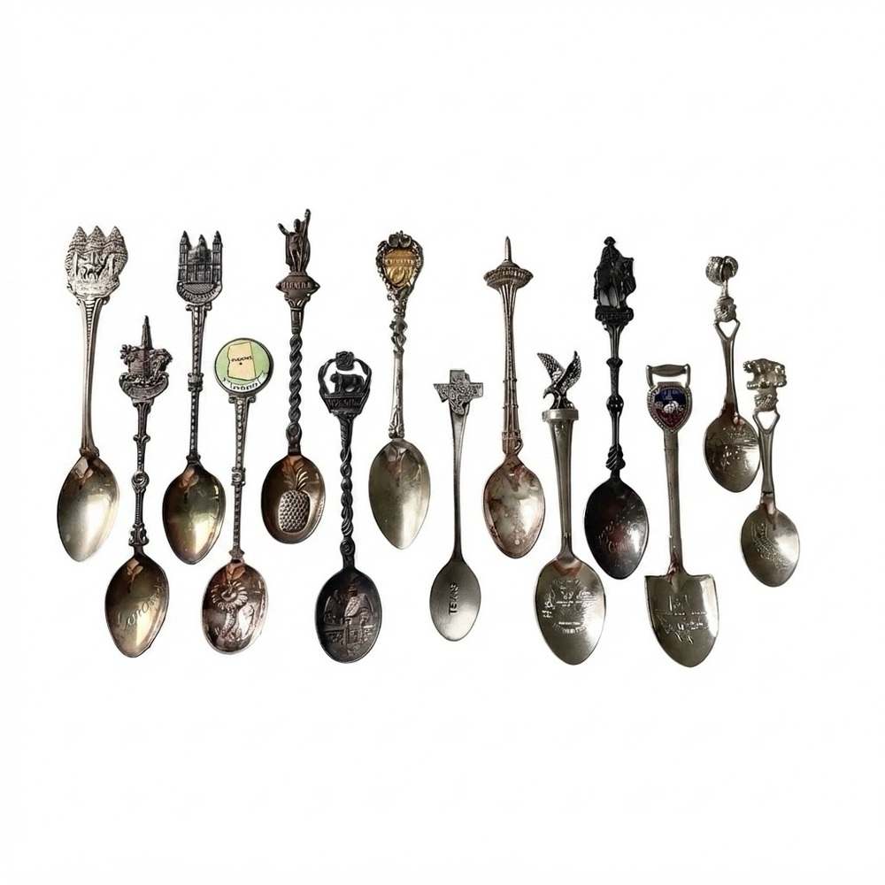 Vintage Americas Souvenir Spoon Collection Travel Mix Set 14 NO STERLING SILVER